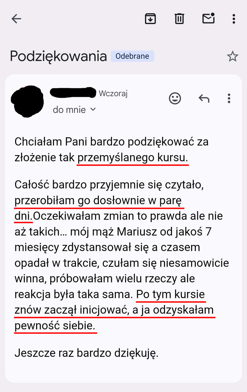 Opinia mailowa kursantki