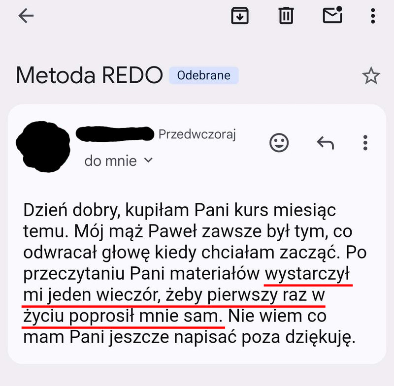 Opinia mailowa kursantki